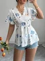 Women Plain Short Sleeve Tee T-shirt V Neck Embroidery Casual Summer Tunic Top