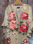 Women Floral Half Sleeve Shirt Summer Printing V Neck Daily Casual Top