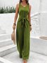 Women Plain V Neck Sleeveless Casual Summer Jumpsuit