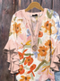 Women Floral Half Sleeve Shirt Summer Printing V Neck Daily Casual Top