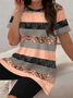 Women Abstract Stripes Printing Two-Piece Set Daily Short Sleeve Casual Summer Top With Pants Matching Set