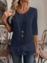 Women Plain Three Quarter Sleeve Shirt Spring/Fall Crew Neck Daily Casual Top