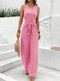 Women Plain V Neck Sleeveless Casual Summer Jumpsuit