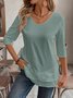 Women Plain Three Quarter Sleeve Shirt Spring/Fall Crew Neck Daily Casual Top
