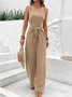 Women Plain V Neck Sleeveless Casual Summer Jumpsuit