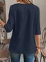 Women Plain Three Quarter Sleeve Shirt Spring/Fall Crew Neck Daily Casual Top