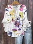 Women Floral Half Sleeve Shirt Summer Printing V Neck Daily Casual Top