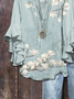 Women Floral Half Sleeve Shirt Summer Printing V Neck Daily Casual Top