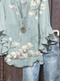 Women Floral Half Sleeve Shirt Summer Printing V Neck Daily Casual Top