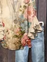 Women Floral Half Sleeve Shirt Summer Printing V Neck Daily Casual Top