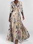 Women Floral Short Sleeve Summer Printing Dress V Neck Daily Vintage Maxi Tank A-Line Dress