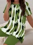 Women Abstract Printing Two-Piece Set Daily Short Sleeve Casual Summer Top With Pants Matching Set