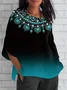 Women Geometric Short Sleeve Tee T-shirt V Neck Printing Vintage Summer Top