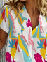 Women Abstract Short Sleeve Shirt Summer Printing Shirt Collar Daily Casual Top