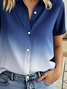 Women Ombre Short Sleeve Shirt Summer Printing Shirt Collar Daily Casual Top