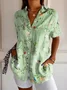 Women Floral Short Sleeve Shirt Summer Printing Shirt Collar Daily Casual Top