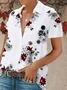 Women Floral Short Sleeve Shirt Summer Printing Shirt Collar Daily Casual Top