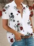 Women Floral Short Sleeve Shirt Summer Printing Shirt Collar Daily Casual Top