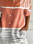 Women Striped Short Sleeve Shirt Summer Printing Shirt Collar Daily Casual Top