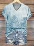 Women Floral Short Sleeve Tee T-shirt V Neck Printing Casual Summer Graphic Tee Top