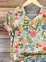 Women Floral Short Sleeve Tee T-shirt V Neck Printing Casual Summer Graphic Tee Top