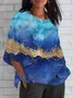 Women Geometric Short Sleeve Tee T-shirt V Neck Printing Vintage Summer Top