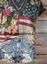 Women Floral Short Sleeve Tee T-shirt V Neck Printing Casual Summer Graphic Tee Top