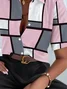 Women Plaid Short Sleeve Shirt Summer Printing Shirt Collar Daily Casual Top