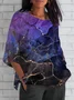 Women Geometric Short Sleeve Tee T-shirt V Neck Printing Vintage Summer Top