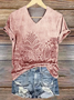 Women Floral Short Sleeve Tee T-shirt V Neck Printing Casual Summer Graphic Tee Top