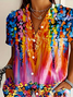 Women Abstract Short Sleeve Shirt Summer Printing Shirt Collar Daily Casual Top