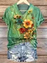 Women Floral Short Sleeve Tee T-shirt V Neck Printing Casual Summer Graphic Tee Top