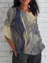 Women Geometric Short Sleeve Tee T-shirt V Neck Printing Vintage Summer Top