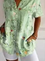 Women Floral Short Sleeve Shirt Summer Printing Shirt Collar Daily Casual Top