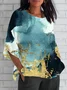 Women Geometric Short Sleeve Tee T-shirt V Neck Printing Vintage Summer Top