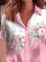Women Floral Short Sleeve Shirt Summer Printing Shirt Collar Daily Casual Top