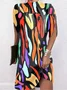 Women Geometric Short Sleeve Summer Printing Dress Crew Neck Dolman Sleeve Daily Vintage Midi Tank A-Line Dress