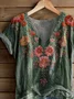 Women Floral Short Sleeve Tee T-shirt V Neck Printing Casual Summer Graphic Tee Top