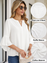 Women Plain Three Quarter Sleeve Shirt Spring/Fall Printing V Neck Ruffle Sleeve Daily Casual Top