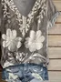 Women Floral Short Sleeve Tee T-shirt V Neck Printing Casual Summer Graphic Tee Top