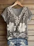 Women Floral Short Sleeve Tee T-shirt V Neck Printing Casual Summer Graphic Tee Top