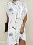 Women Geometric Short Sleeve Summer Printing Dress Crew Neck Dolman Sleeve Daily Vintage Midi Tank A-Line Dress