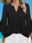 Women Plain Three Quarter Sleeve Shirt Spring/Fall Printing V Neck Ruffle Sleeve Daily Casual Top