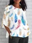 Women Geometric Short Sleeve Tee T-shirt V Neck Printing Vintage Summer Top