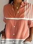 Women Striped Short Sleeve Shirt Summer Printing Shirt Collar Daily Casual Top