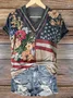 Women Floral Short Sleeve Tee T-shirt V Neck Printing Casual Summer Graphic Tee Top