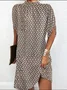 Women Geometric Short Sleeve Summer Printing Dress Crew Neck Dolman Sleeve Daily Vintage Midi Tank A-Line Dress