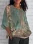Women Geometric Short Sleeve Tee T-shirt V Neck Printing Vintage Summer Top