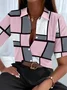 Women Plaid Short Sleeve Shirt Summer Printing Shirt Collar Daily Casual Top