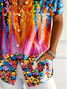 Women Abstract Short Sleeve Shirt Summer Printing Shirt Collar Daily Casual Top